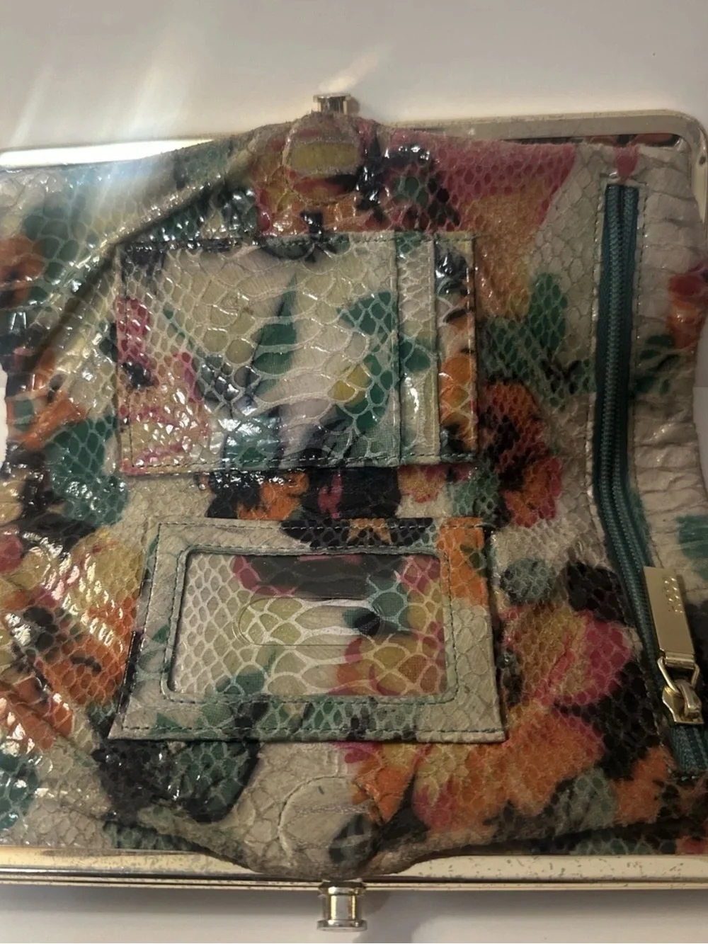 Hobo Vintage Lauren ClutchWallet Double Clasp Leather Snake Embossed Floral